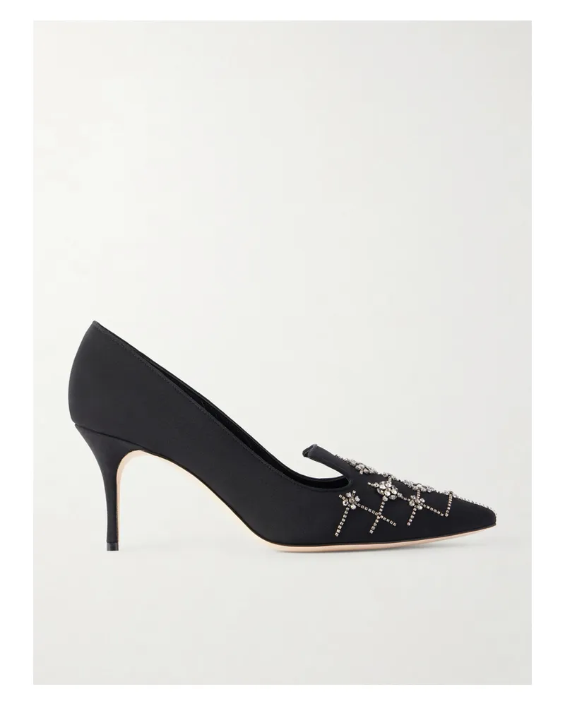 Manolo Blahnik Ralypla 70 Embellished Crepe De Chine Pumps - Black Black