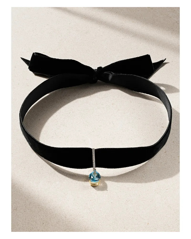 MATEO Choker Aus Samt Mit Topas, Diamanten Und Details Aus 14 Karat Gold - Schwarz Schwarz