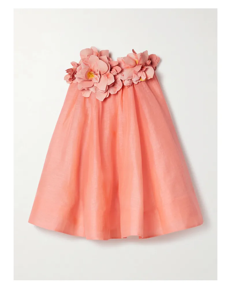 Zimmermann Natura Minikleid Aus Einer Leinen-seidenmischung Mit Applikationen - Orange Orange
