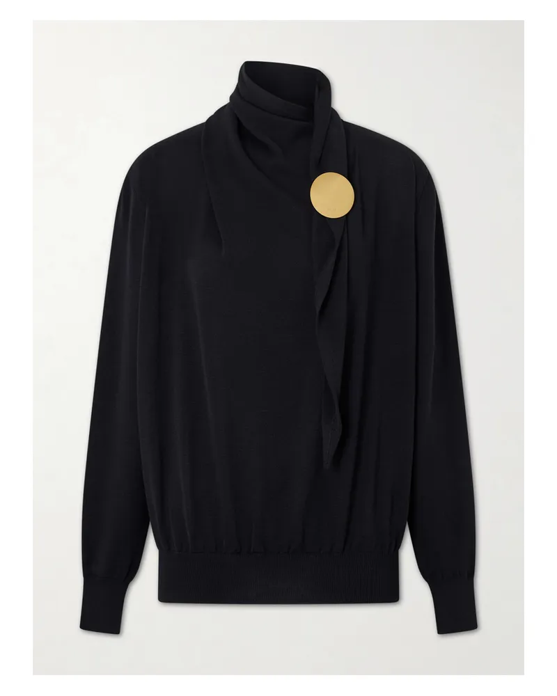 Jil Sander Pullover Aus Wolle Mit Schaldetail Und Verzierung - Schwarz Schwarz