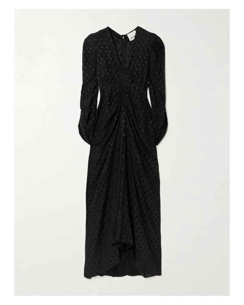 Isabel Marant Albini Midikleid Aus Stretch-seiden-jacquard Mit Polka-dots Und Raffungen - Schwarz Schwarz