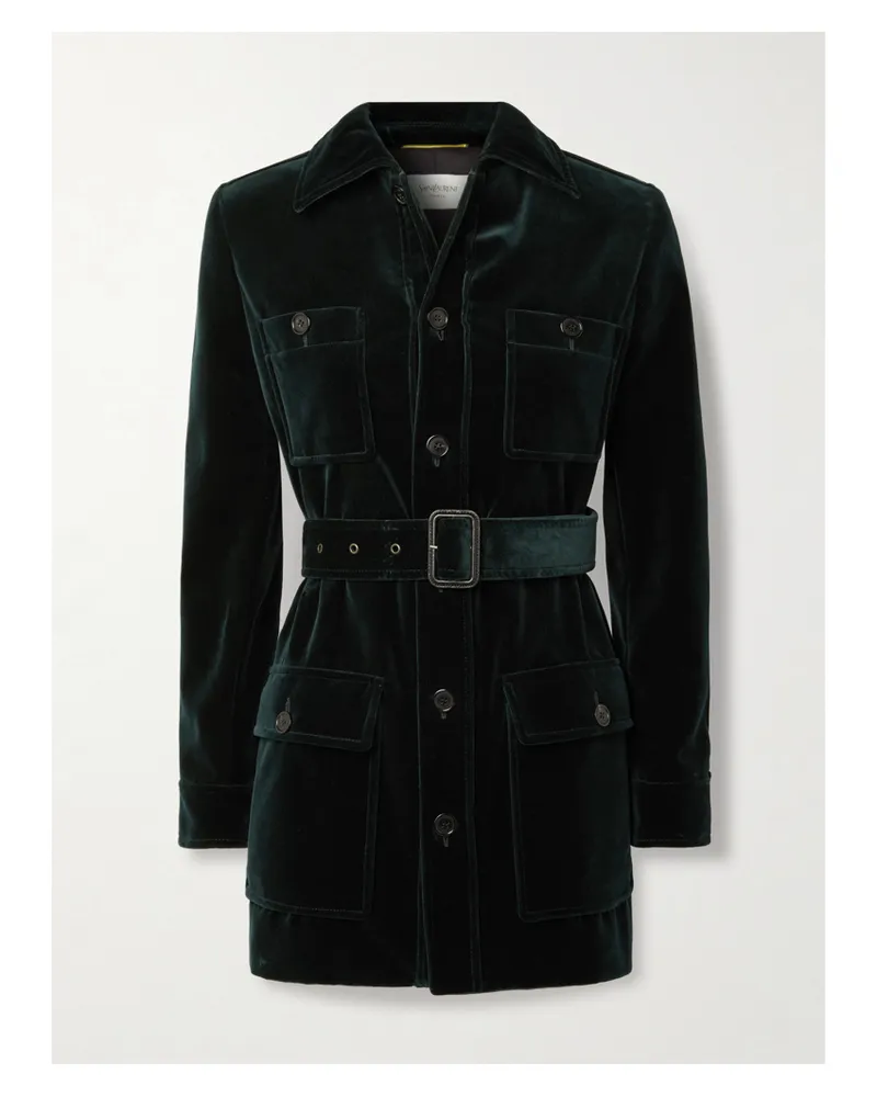 Saint Laurent Belted Velvet Jacket - Green Green