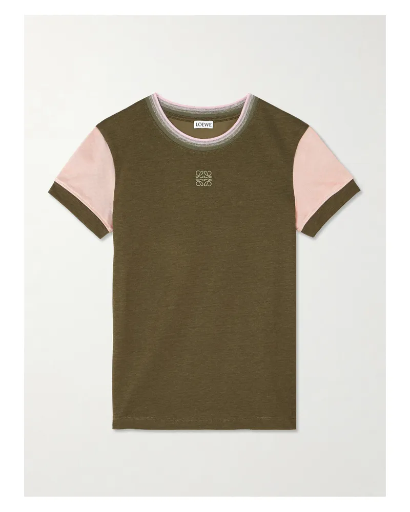 Loewe Anagram Embroidered Cotton-blend Jersey T-shirt - Green Green