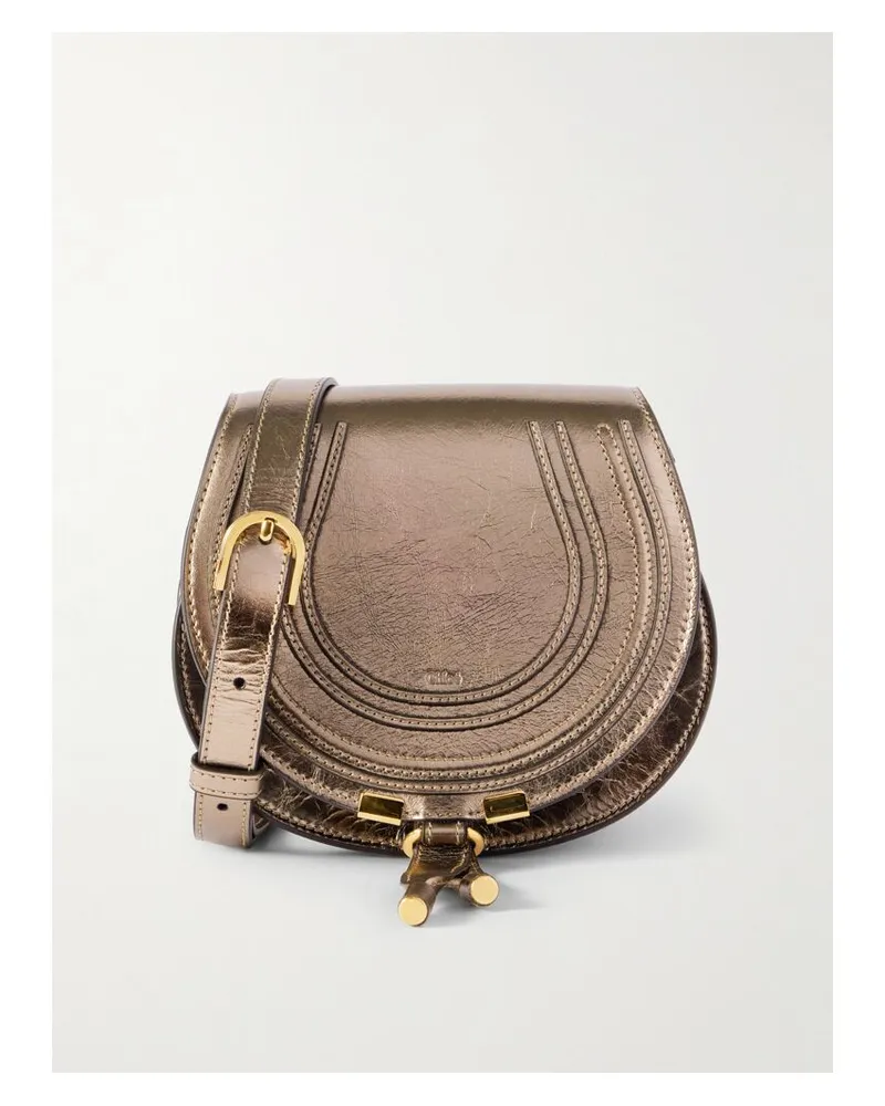 Chloé Marcie Schultertasche Aus Metallic-leder In Knitteroptik Metallic