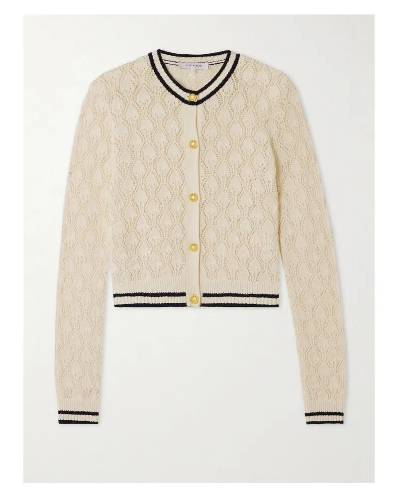 Frame Denim The Rookie Cardigan Aus Bouclé Aus Einer Baumwollmischung In Pointelle-strick - Creme Creme