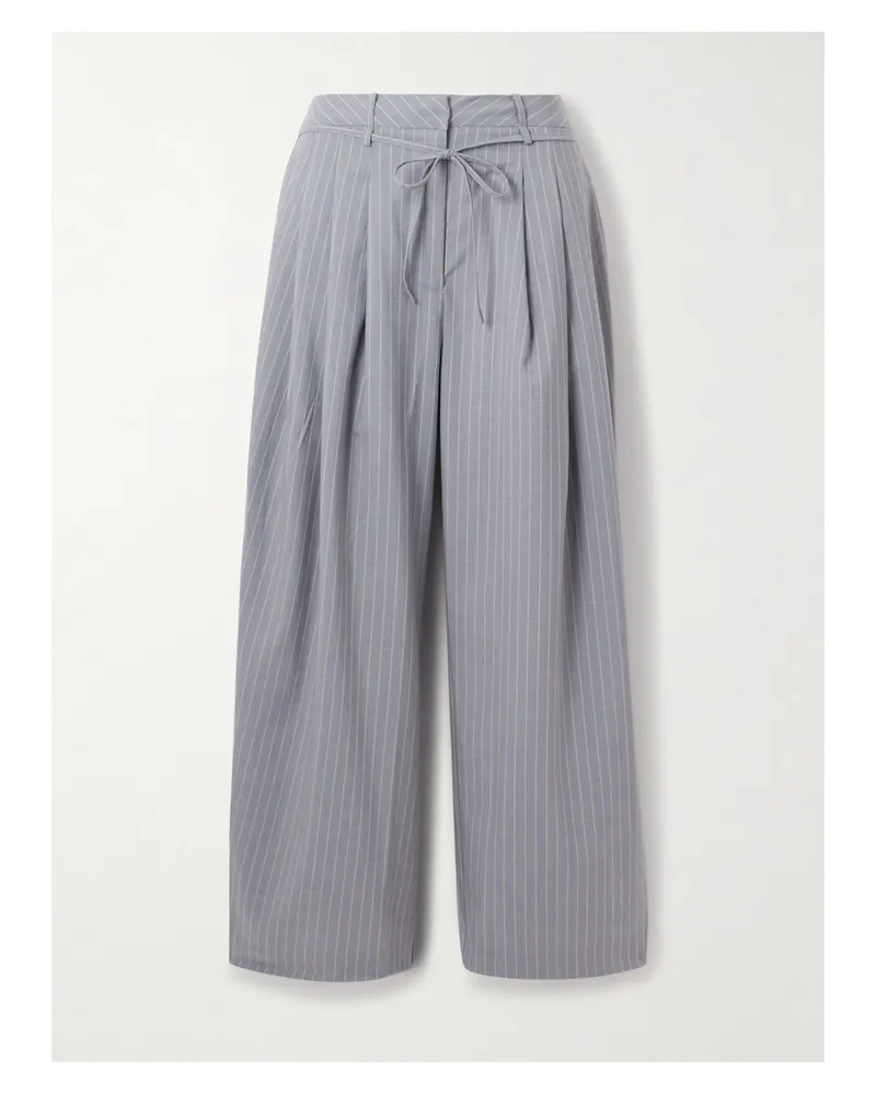 Deiji Studios Bundfaltenhose Mit Geradem Bein Aus Wolle Mit Nadelstreifen Und Gürtel - Grau Grau