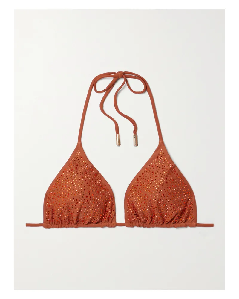 Cult Gaia Raven Bikini-oberteil Aus Recyceltem Stretch-material Mit Kristallen - Braun Braun