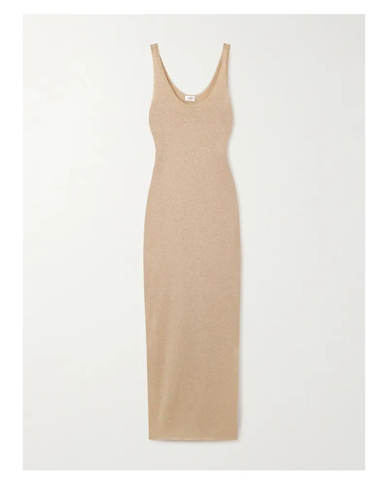 Saint Laurent Maxikleid Aus Metallic-strick Metallic