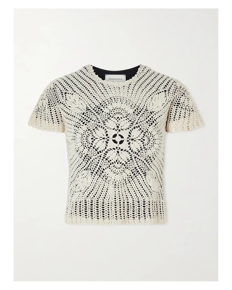 Magda Butrym Layered Jersey And Crocheted Cotton Top - Cream Cream