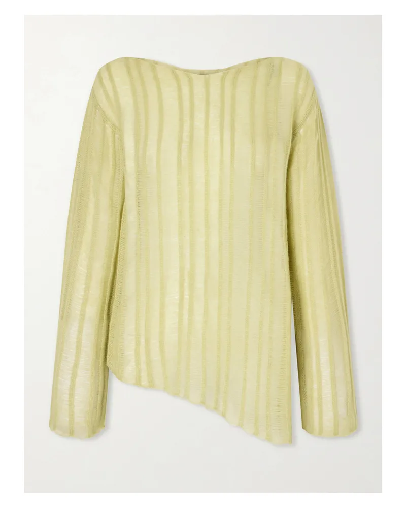 The Elder Statesman Nimbus Lola Asymmetric Cashmere And Cotton-blend Sweater - Green Green