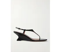 Nina Snake-effect Leather Thong Sandals - Black
