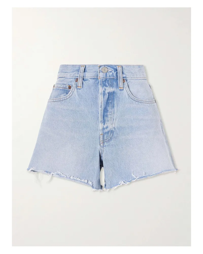 AGOLDE Parker Frayed Denim Shorts - Blue Blue