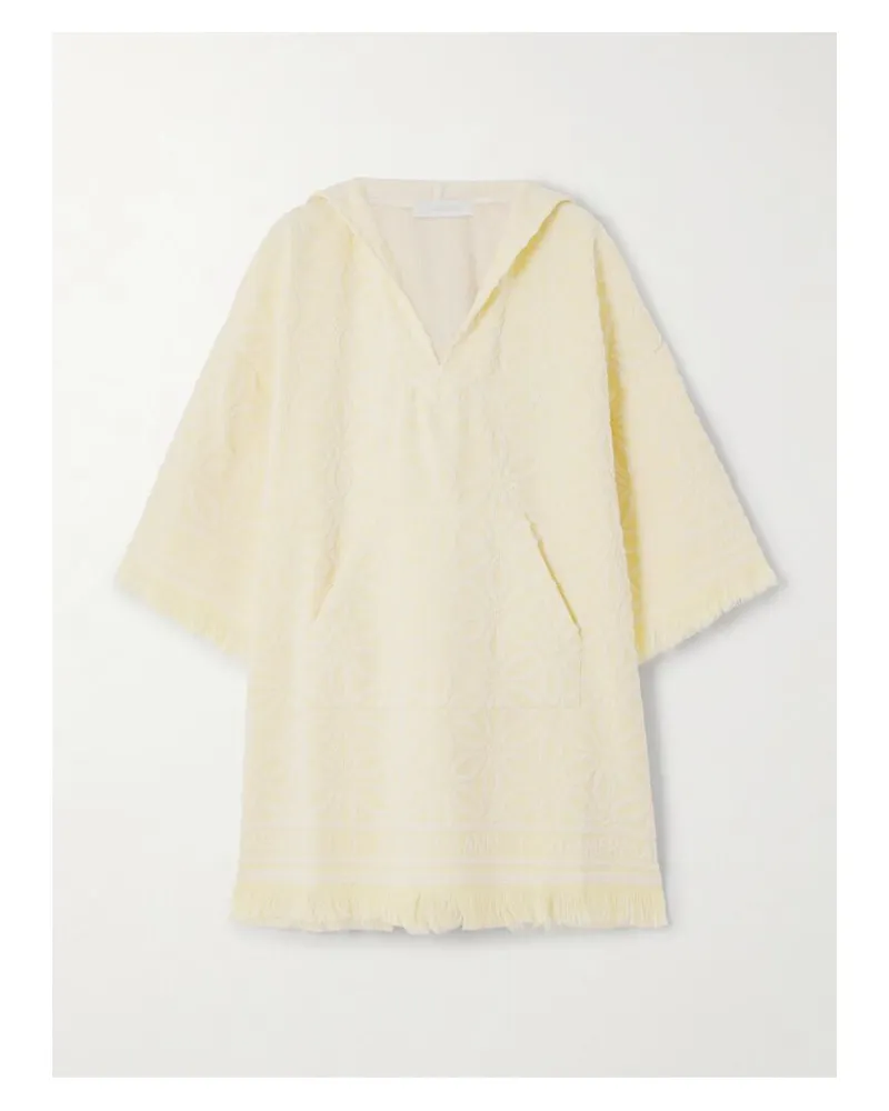 Zimmermann Coco Minikleid Aus Baumwollfrottee Mit Jacquard-muster, Fransen Und Kapuze - Gelb Gelb