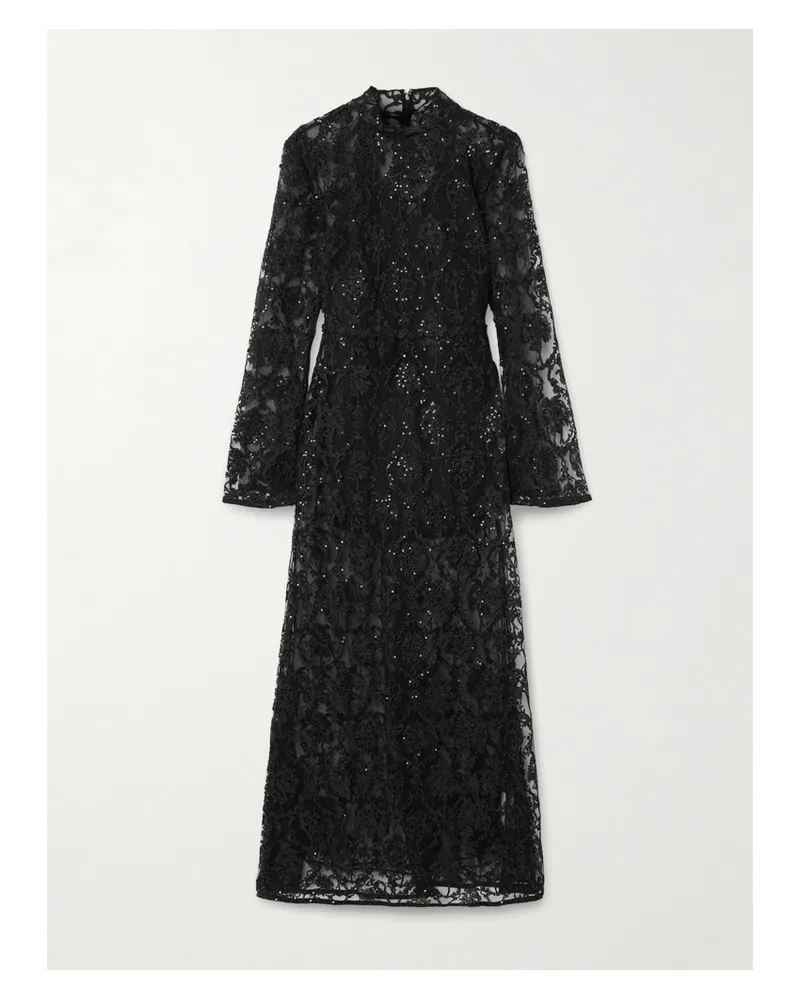 AGUA BENDITA Arcilla Paramo Embellished Embroidered Tulle Maxi Dress - Black Black