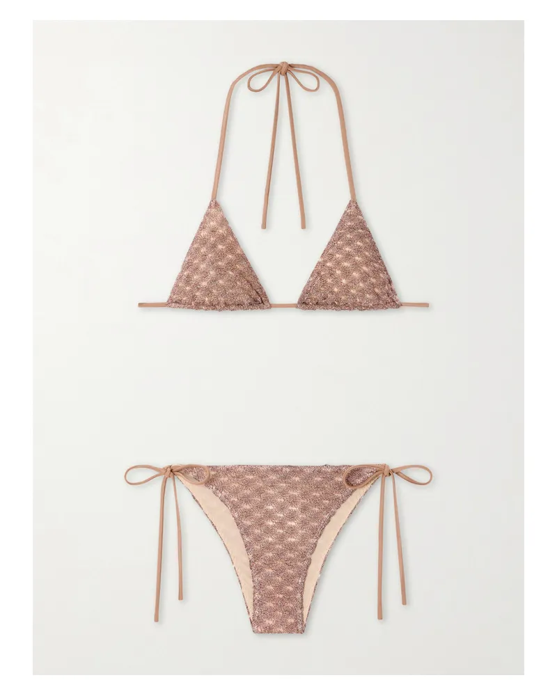 Missoni Metallic Crochet-knit Bikini - Brown Brown