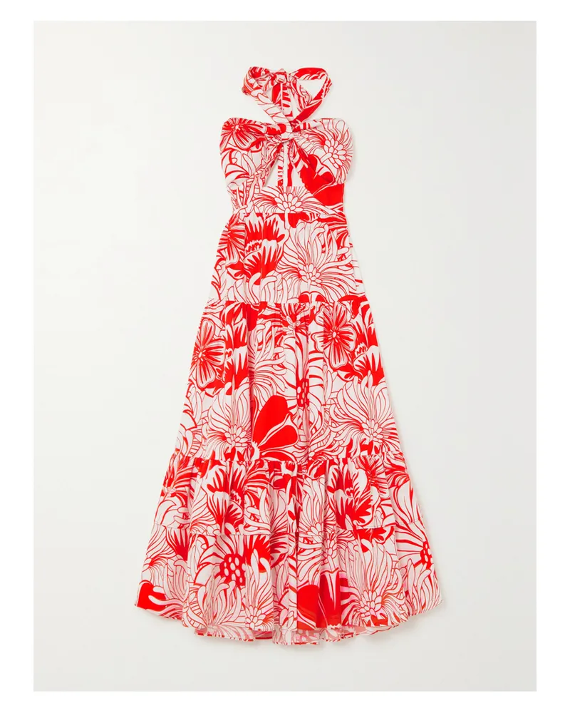 Borgo De Nor Marley Neckholder-midikleid Aus Baumwollpopeline Mit Blumenprint - Rot Rot