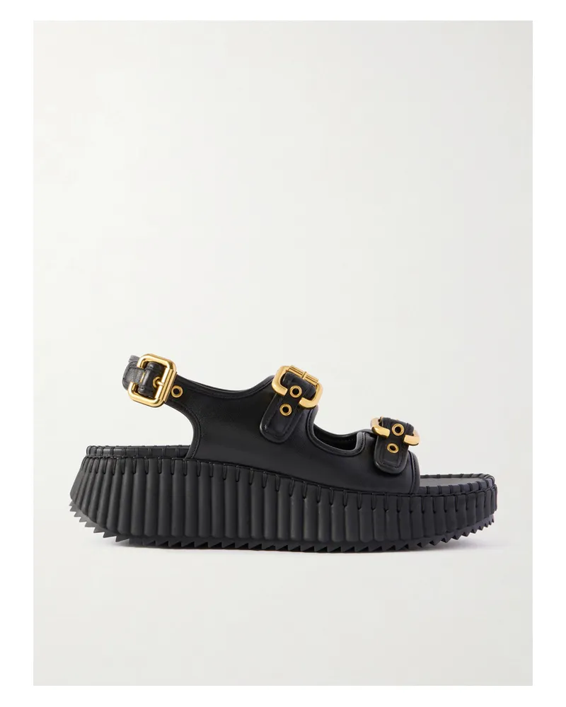 Chloé Nama Wedges Aus Leder Mit Schnallen - Schwarz Schwarz