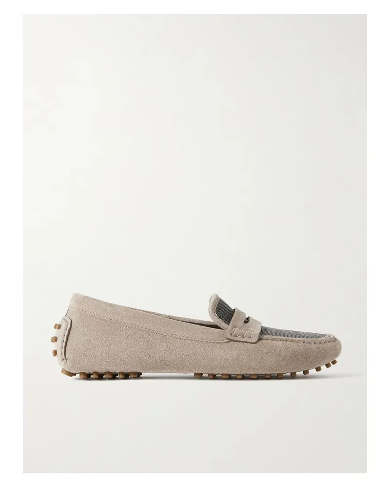 Brunello Cucinelli Loafers Aus Veloursleder Mit Zierperlen - Neutral Neutral