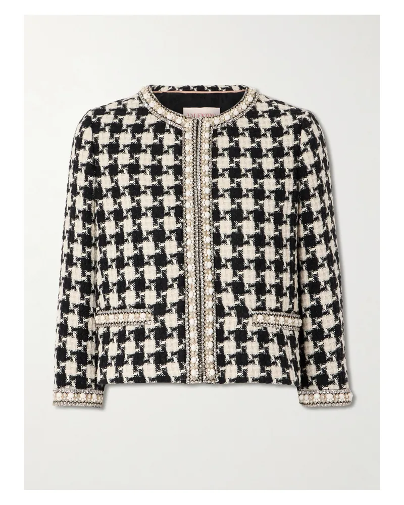 Valentino Garavani Jacke Aus Kariertem Tweed Mit Verzierungen - Schwarz Schwarz