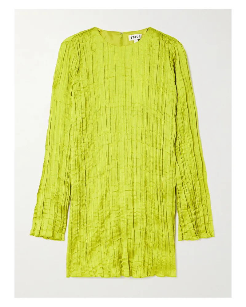 STAUD Kona Plissé-satin Mini Dress - Yellow Yellow