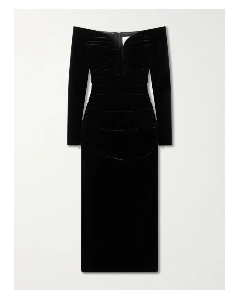 Carolina Herrera New York Ruched Velvet Midi Dress - Black Black