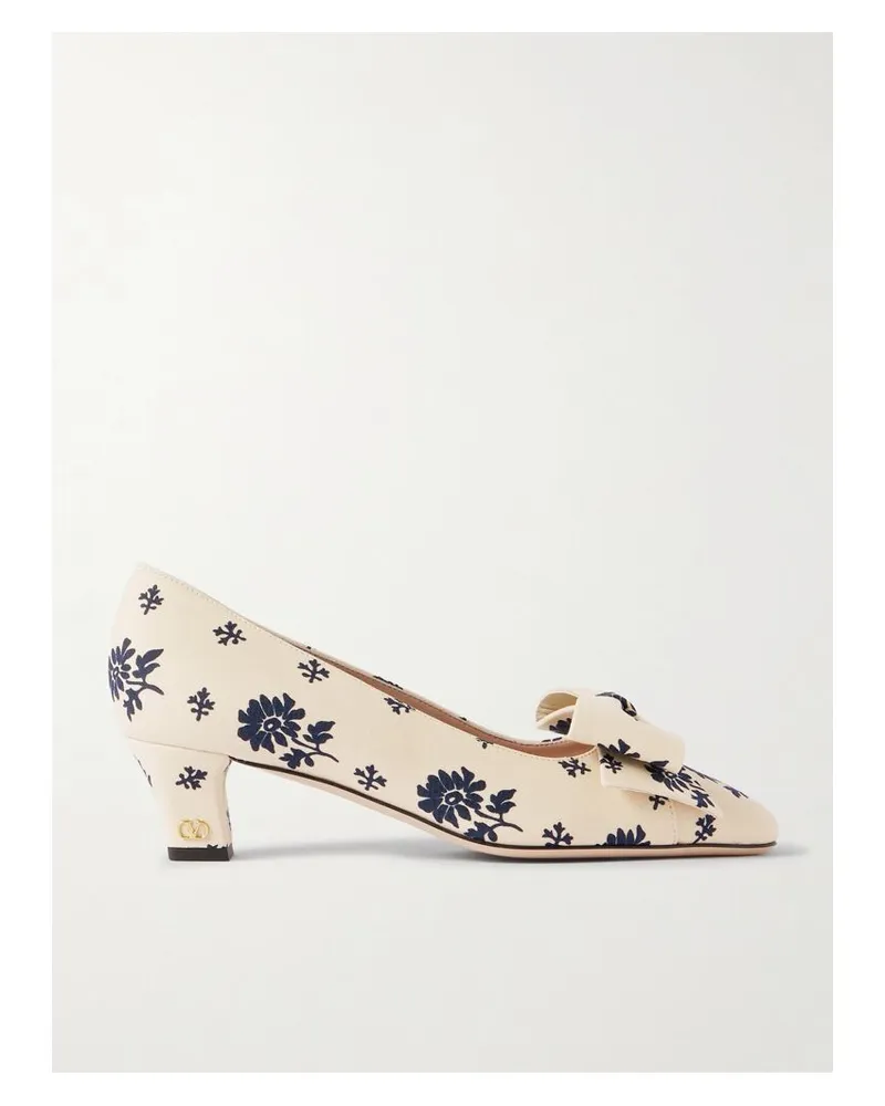 Valentino Garavani Bowbow 45 Pumps Aus Twill Mit Blumenprint Und Schleife - Creme Creme