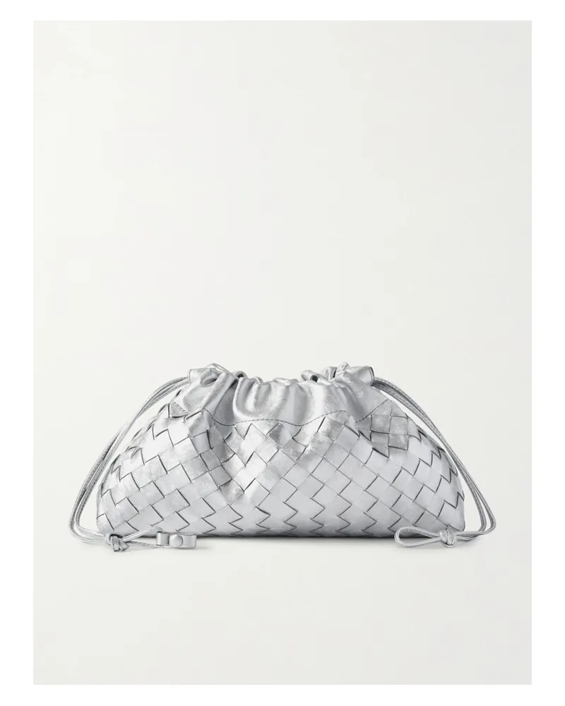 Bottega Veneta Intrecciato Metallic Leather Pouch - Silver Silver