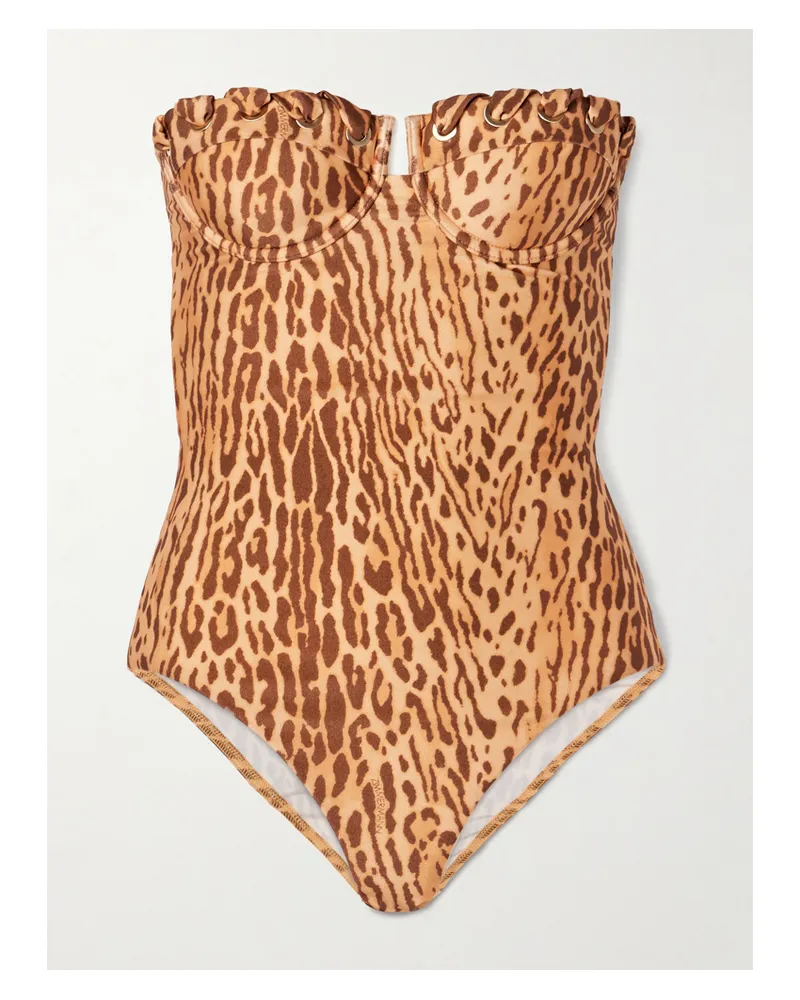 Zimmermann Cascadian Badeanzug Mit Leopardenprint, Bügel-cups Und Details Im Überwendlichstich - Braun Braun