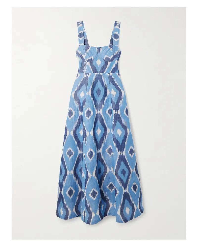 Emporio Sirenuse Azzurra Rückenfreies Maxikleid Aus Einer Bedruckten Hanf-baumwollmischung - Blau Blau