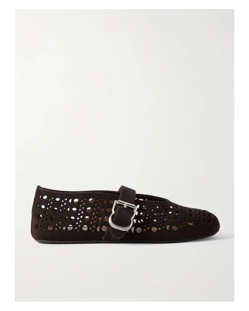 Alaïa Mary-jane-ballerinas Aus Perforiertem Veloursleder - Braun Braun