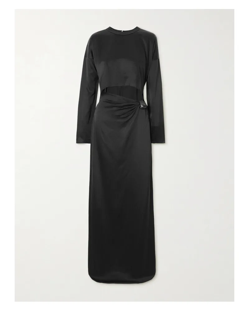 Nanushka Beatriz Maxikleid Aus Satin Mit Kunstlederbesatz Und Cut-out - Schwarz Schwarz