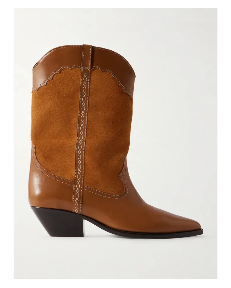 Isabel Marant Duerto Ankle Boots Aus Veloursleder Mit Lederbesätzen Und Stickereien - Braun Braun