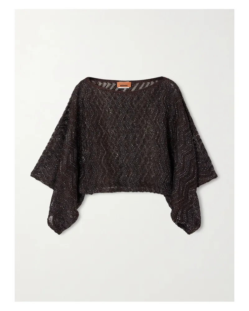 Missoni Mare Cropped Sequin-embellished Crochet-knit Top - Brown Brown