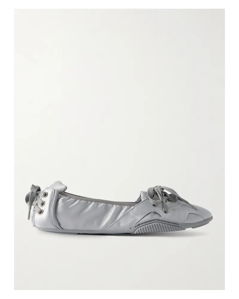 Acne Studios Bilaria Paneled Logo-print Satin Ballet Flats - Gray Gray