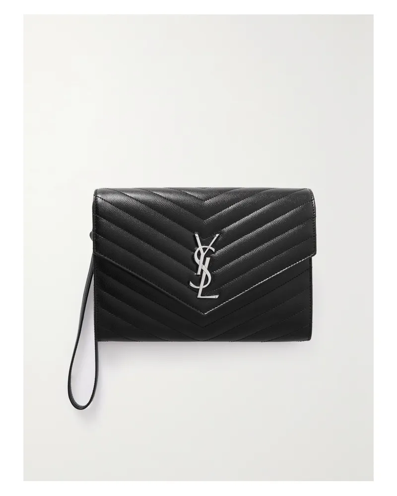 Saint Laurent Monogramme Quilted Textured-leather Pouch - Black Black