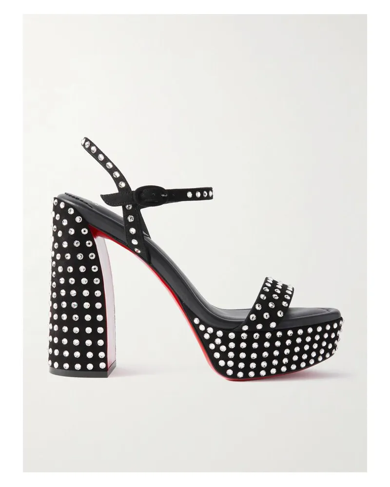 Christian Louboutin Movida Jane 130 Plateausandalen Aus Veloursleder Mit Kristallen - Schwarz Schwarz