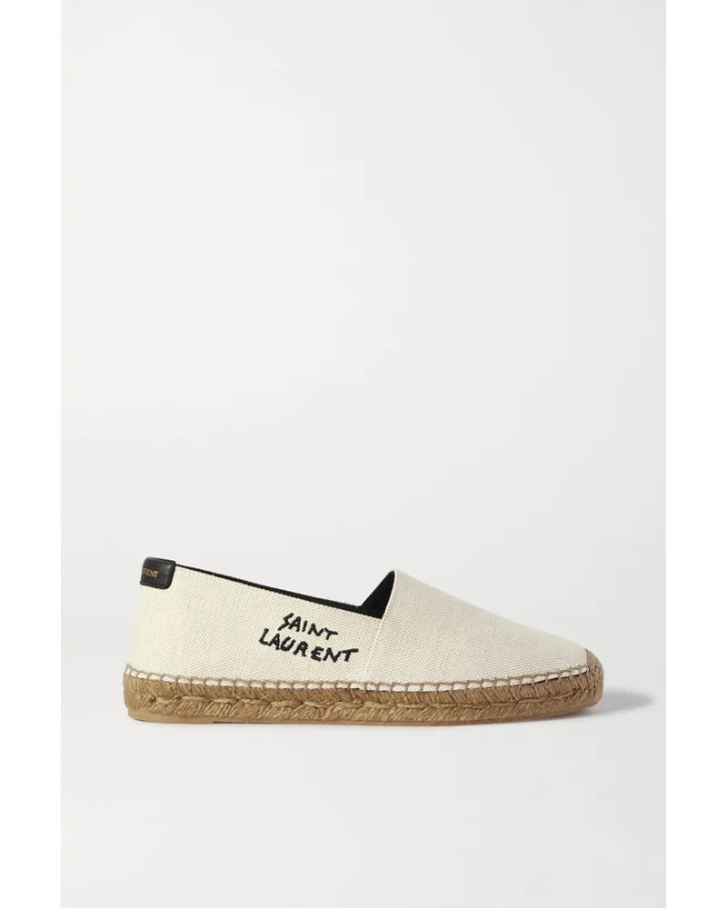 Saint Laurent Espadrilles aus Canvas mit Logostickerei Wollweiß