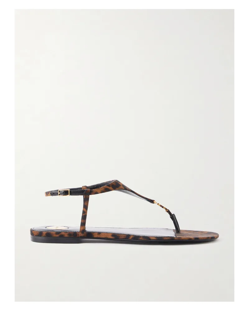 Saint Laurent Cassandra Logo-embellished Leopard-print Canvas Sandals - Animal print Animal