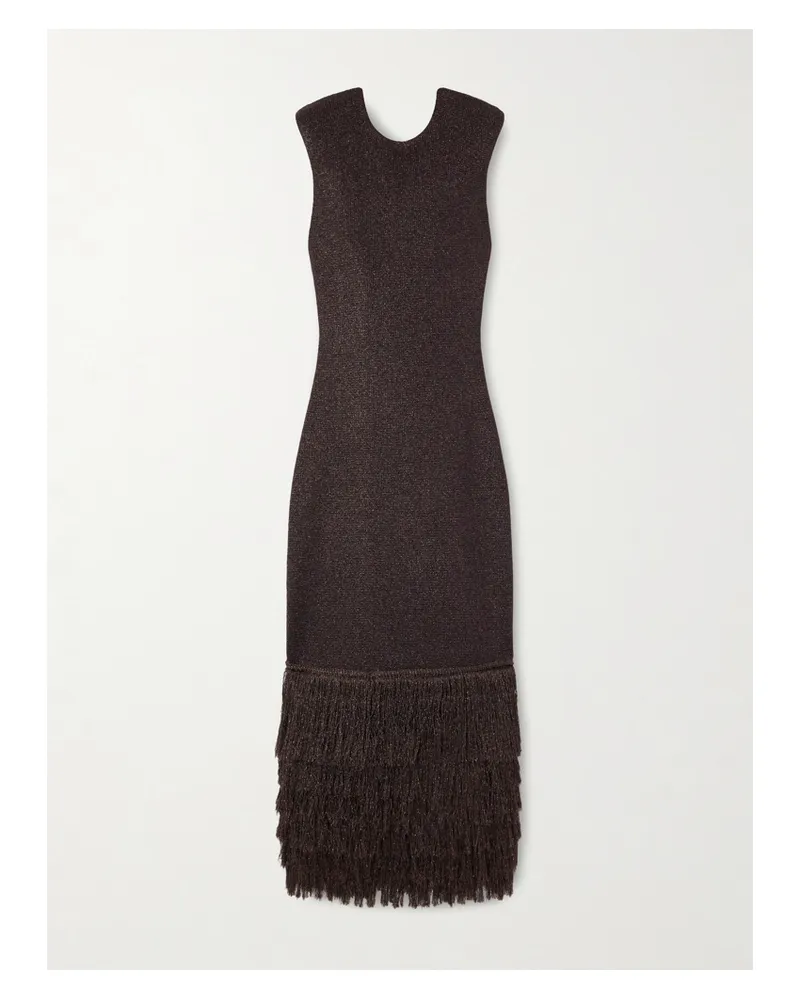 Aje. Breeze Fringed Metallic Knitted Midi Dress - Brown Brown