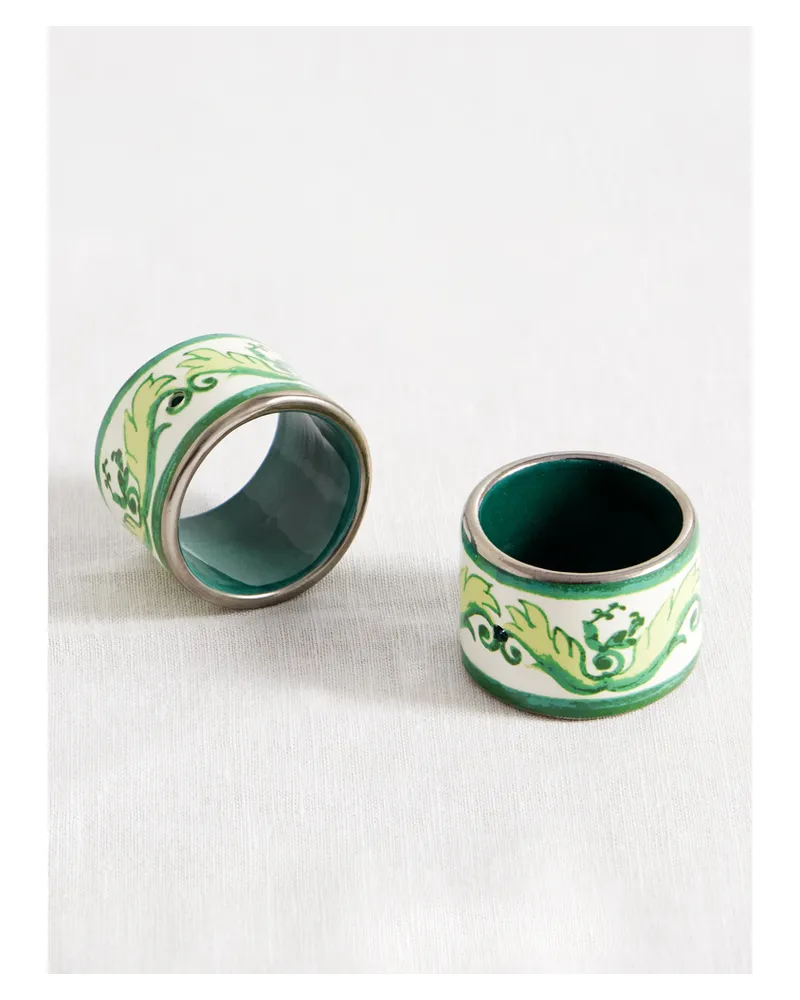 Dolce & Gabbana Set Aus Zwei Serviettenringen Aus Bemaltem Porzellan - Grün Grün