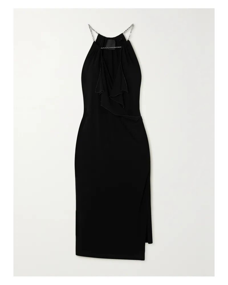 Givenchy Midikleid Aus Crêpe De Chine Mit Rüschen Und Kette - Schwarz Schwarz