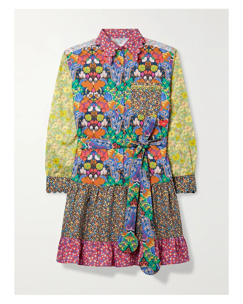 HORROR VACUI Lizzy Mini-hemdblusenkleid Aus Baumwolle Mit Blumenprint Und Wellenkanten In Patchwork-optik - Pink Pink