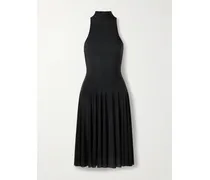 Milky Sheer High Neck Midi Dress – Obsidian – Midikleid Aus Stretch-material - Schwarz