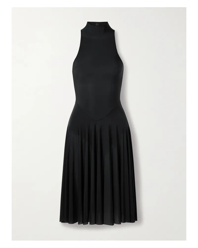 SKIMS Milky Sheer High Neck Midi Dress – Obsidian – Midikleid Aus Stretch-material - Schwarz Schwarz