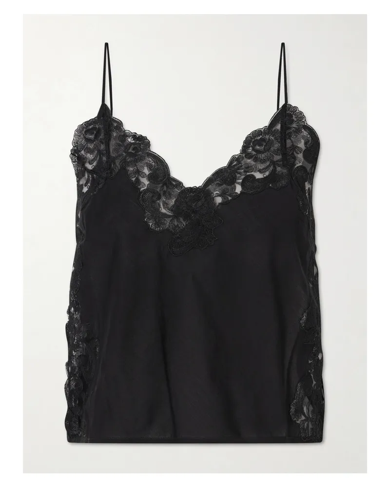 Loretta Caponi Oriana Lace-trimmed Cotton Tank - Black Black