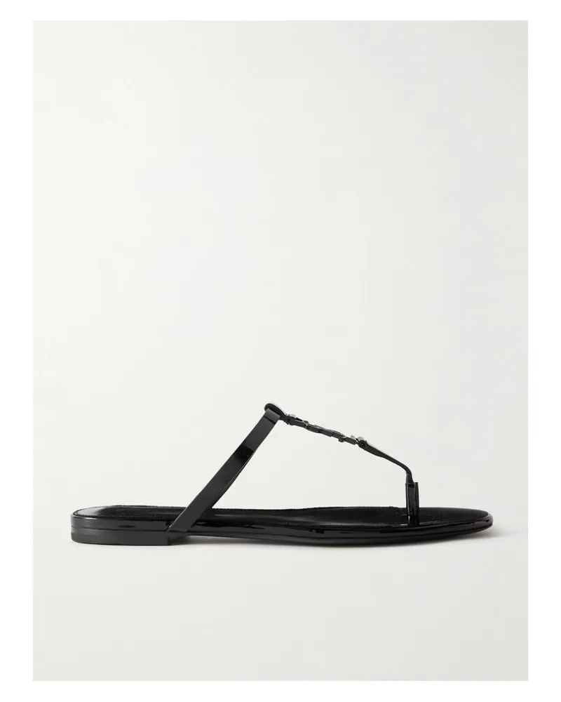 Saint Laurent Cassandra Sandalen Aus Lackleder Mit Logoverzierung - Schwarz Schwarz