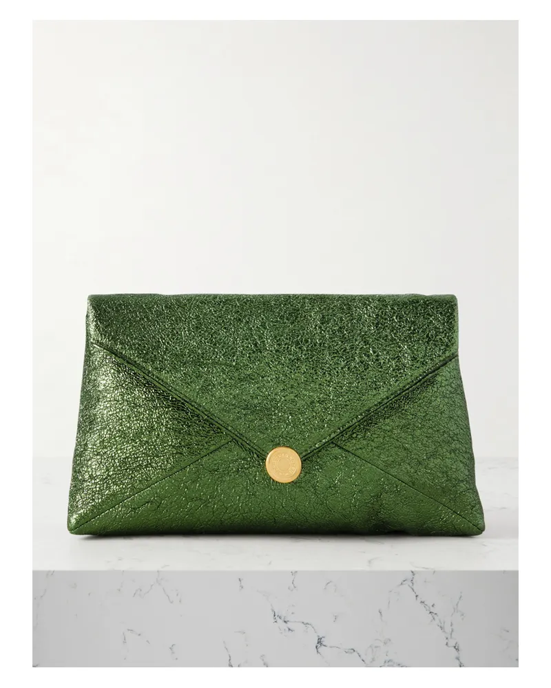 Dries van Noten Mittelgroße Clutch Aus Metallic-cloqué - Grün Grün