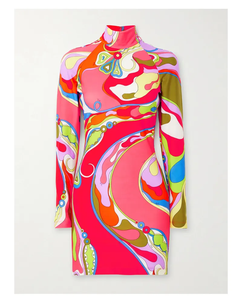Emilio Pucci Minikleid Aus Bedrucktem Stretch-twill Mit Stehkragen - Rot Rot