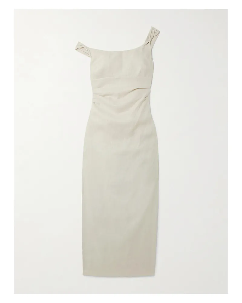 SIR Twisted Midikleid Aus Leinen Mit Raffungen - Ecru Ecru