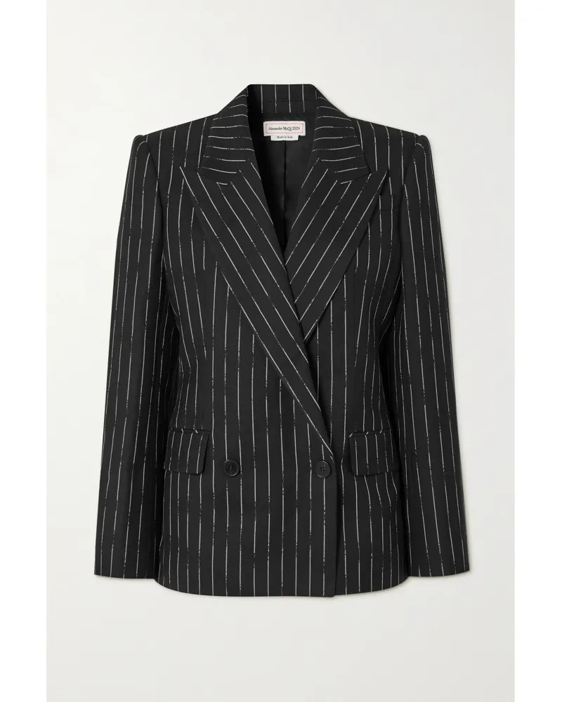 Alexander McQueen Doppelreihiger Blazer aus Woll-twill Schwarz